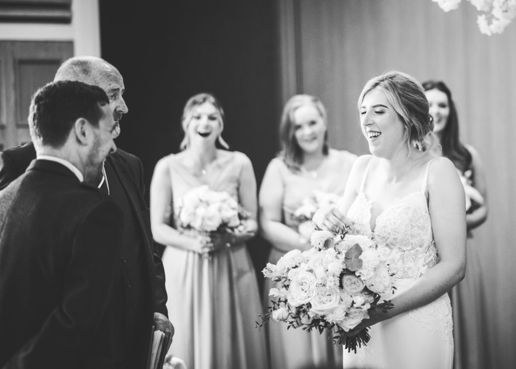 Bridal party laughing during Kingsmills Hotel wedding