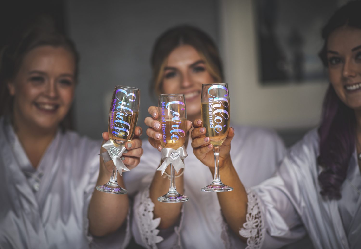 Bridesmaids with champagne glasses
