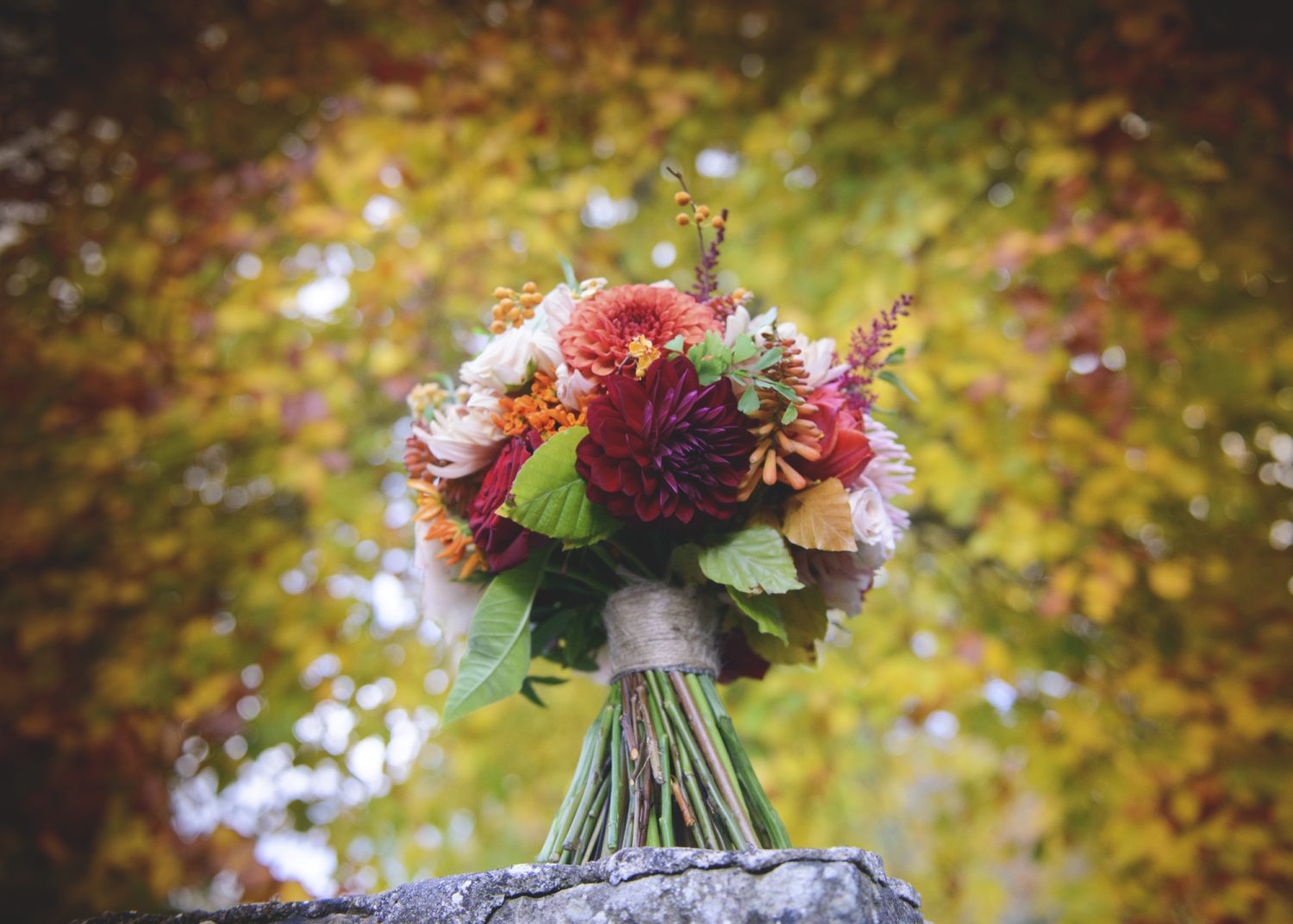Autumnal coloured wedding flowers