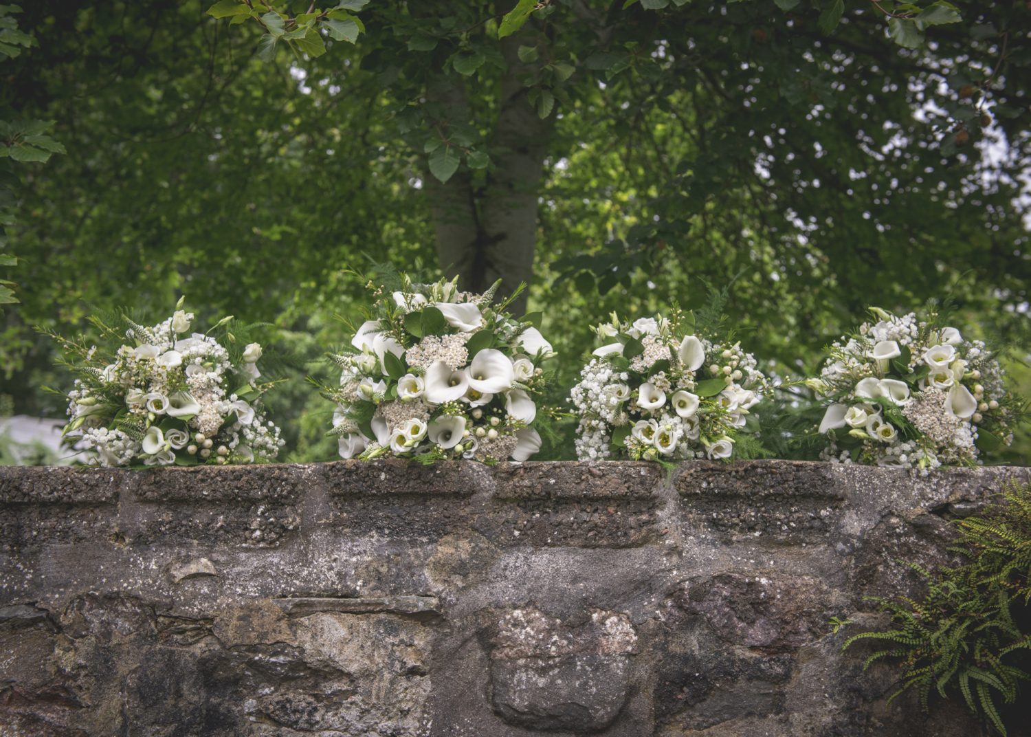 Bouquet of flowers on wall