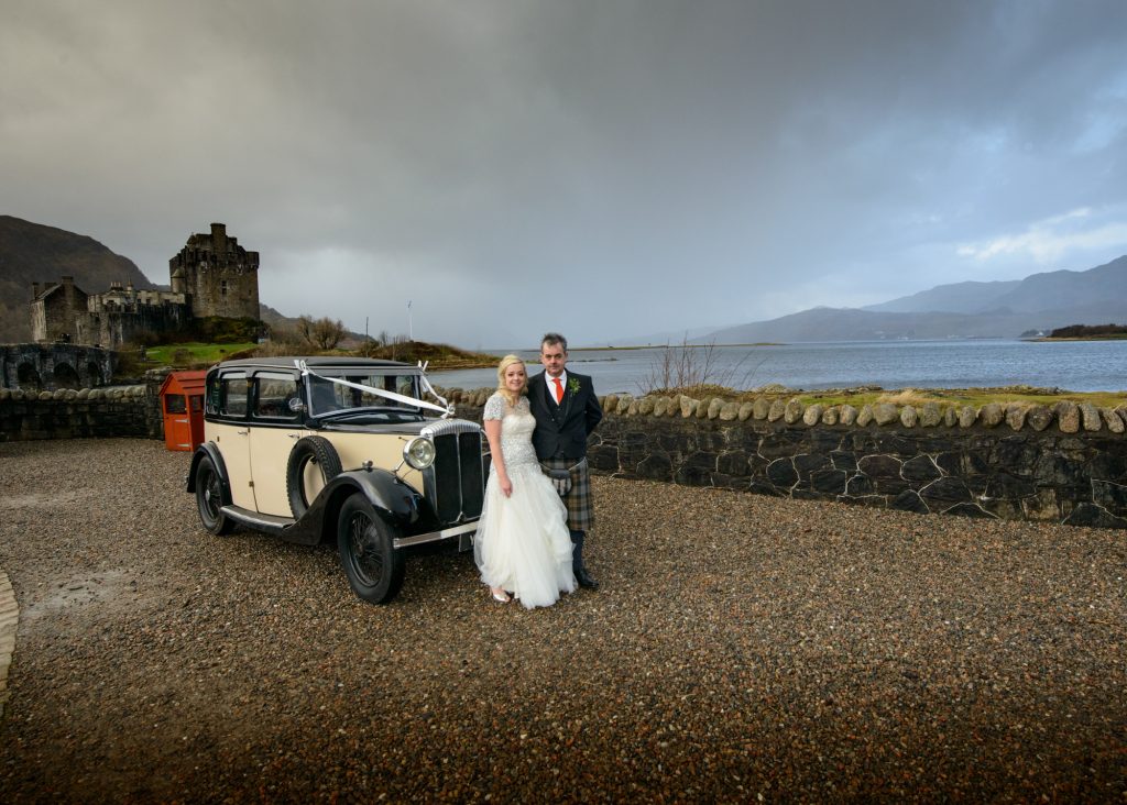 Bride and Father before their Eilean Donan Castle wedding